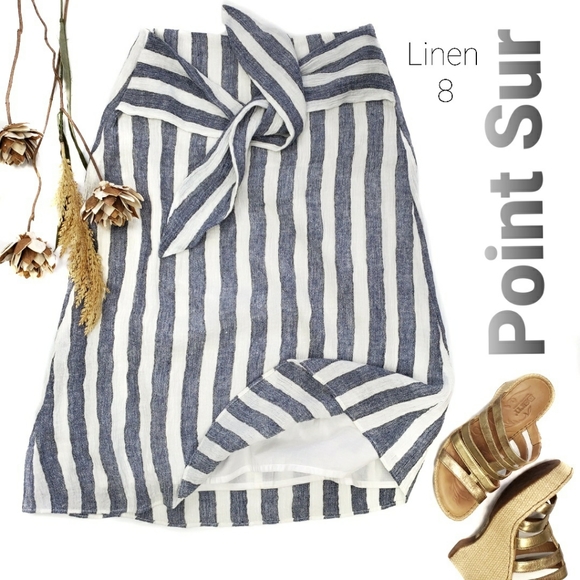 Point Sur Dresses & Skirts - Point Sur 100% Linen Blue Wht Stripe Sash Skirt 8